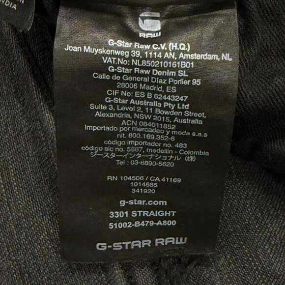 G Star Raw 3301 Straight Jeans Mens 31 x 34 Faded Black Button Fly Denim - Picture 9 of 12